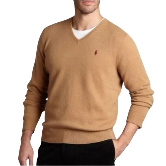 🌹Polo by Ralph Lauren Men's Tan V-Neck Sweater - Picture 1 of 5